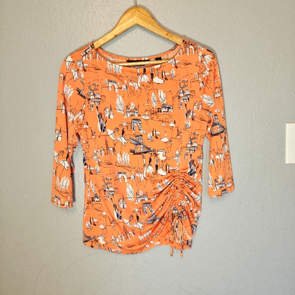 investments Orange Patterned Women's Swimming Top Size PS